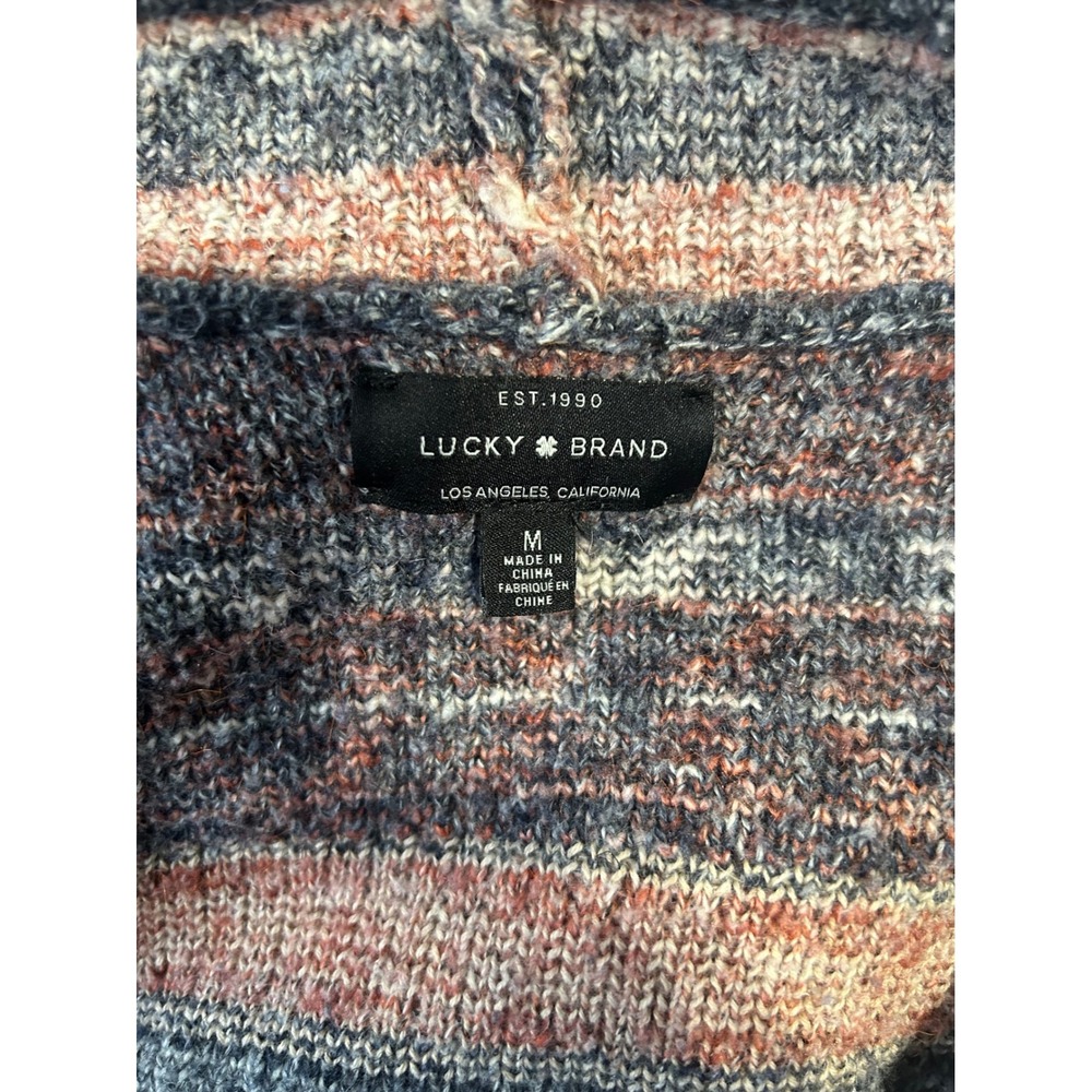 Lucky Brand Womens Fair Isle Striped Open Front Cardigan Sweater Blue Rust M - Picture 2 of 8